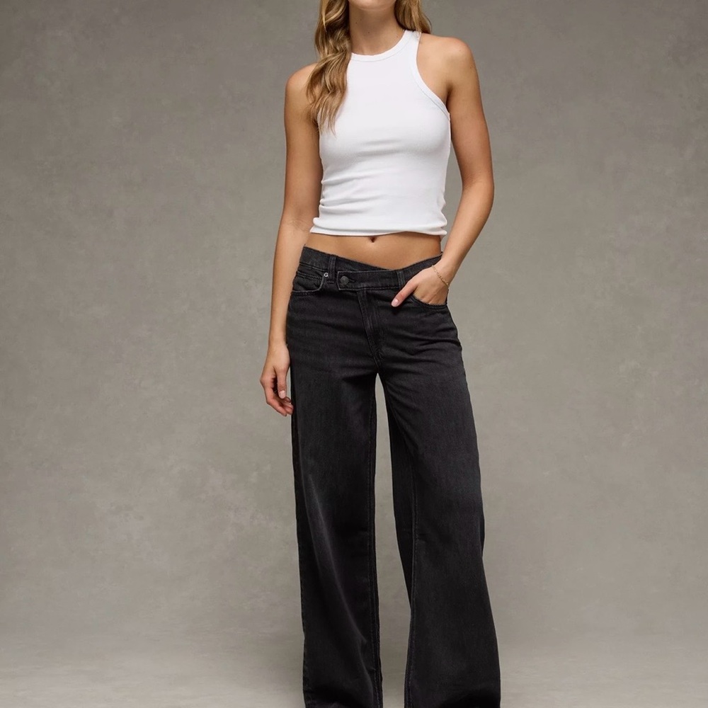 American Eagle Outfitters Charcoal Wide-Leg Jeans